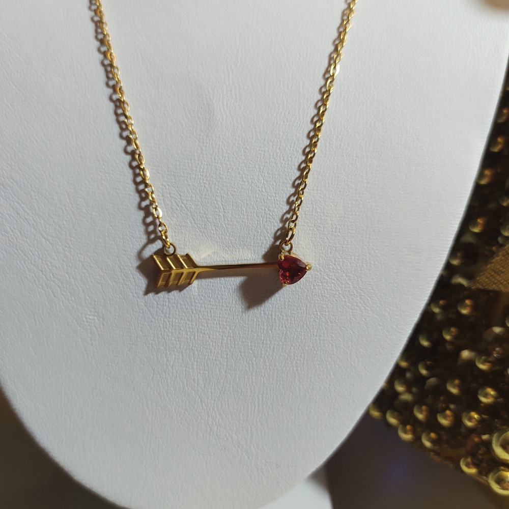 Heart Soul Gold Arrow Necklace with Red Heart  Gem